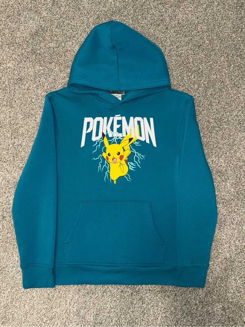 Pokemon Teal Hoodie with Yellow Pikachu and White Logo